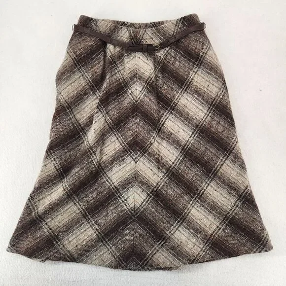 Vintage Skirt 80s Plaid Wool Tweed A-Line Preppy Dark Academia Retro Classic 12 - Picture 2 of 11